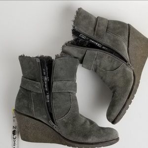 Grey wedge booties